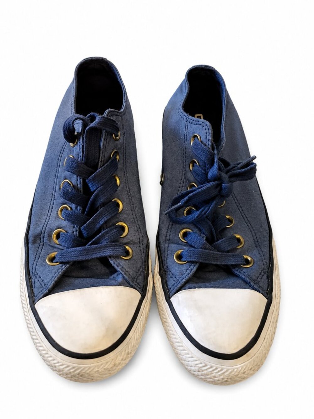 Women's Dark Blue Canvas Low-Top Sneakers with White Toe